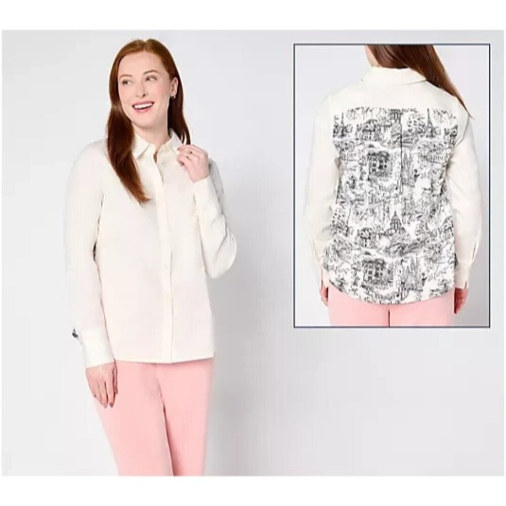 BEAUTIFUL by Lawrence Zarian Button Front Shirt Print Ivory,XS A705659